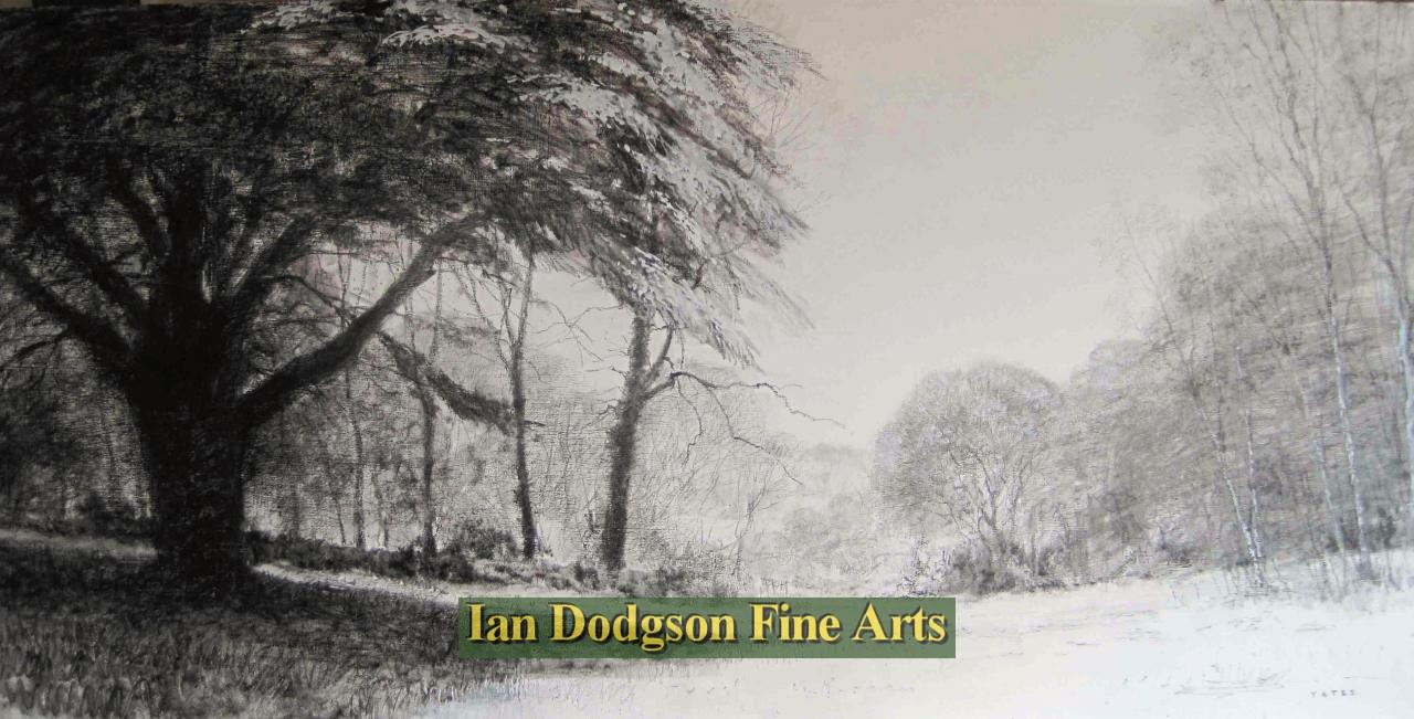 Jeremy Yates - Snow in the park. (Parc Meurig Bethesda) Litho crayon/ acrylic (2017)