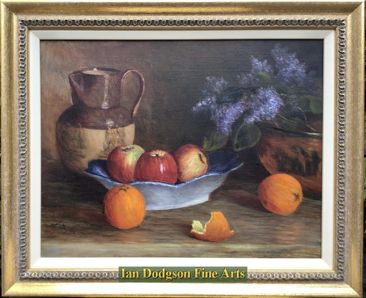 Apples, Buddleia and ceramics by J Taylor